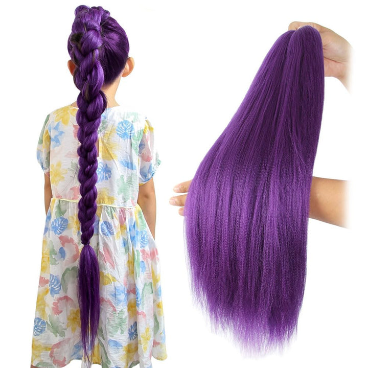 Purple Braiding Hair 20 Inch Pre Stretched Hair Long Straight Crochet Braids Yaki Texture Synthetic Fiber 4 Packs (Dark Purple)