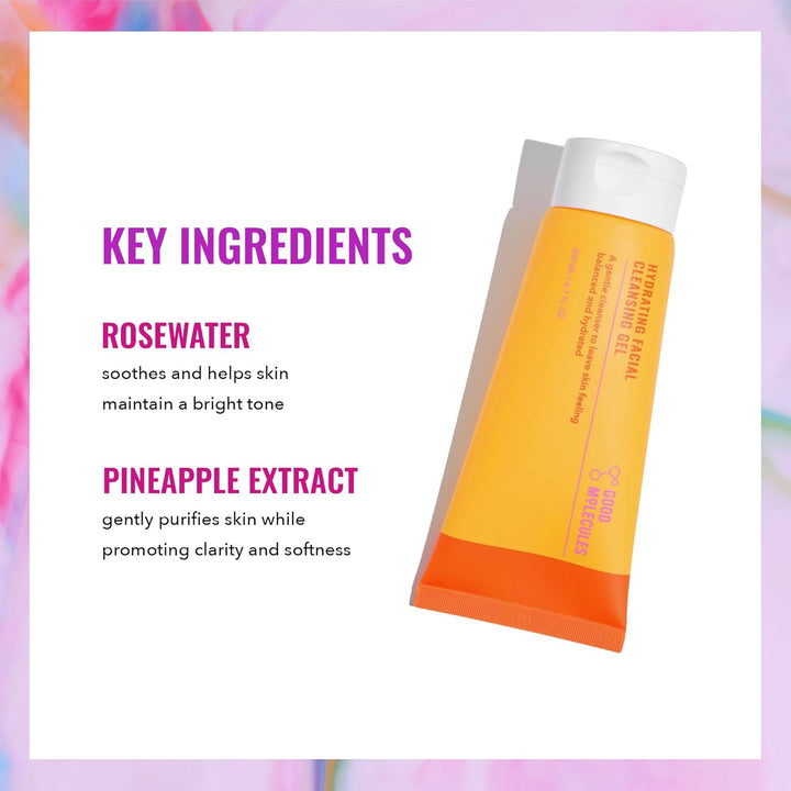 Hydrating Facial Cleansing Gel - Face Wash with Rosewater and Pineapple Extracts to Brighten, Cleanse, and Moisturize - Facial Cleanser, Skin Care