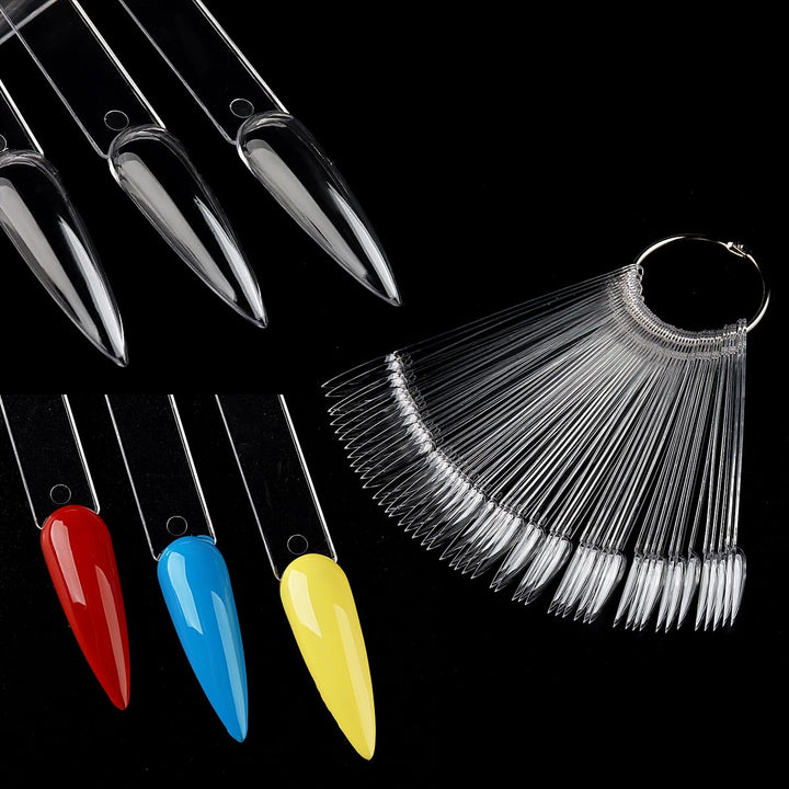 Nail Color Swatch Sticks with Ring, 150Pcs Ballerina Square Stiletto Clear Nail Tips, Nail Polish Display Sample Sticks, Practice Nail Tips, Nail Salon Supplies