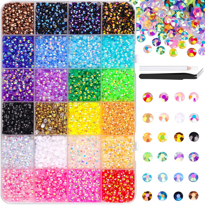 30000Pcs Resin Jelly Rhinestones for Bedazzling, Multicolor 3Mm Flatback Gems for Diamond Art, Bedazzler Kit with 3Pcs 10Ml B7000 Jewelry Glue for Nail Art Crafting Book Makeup