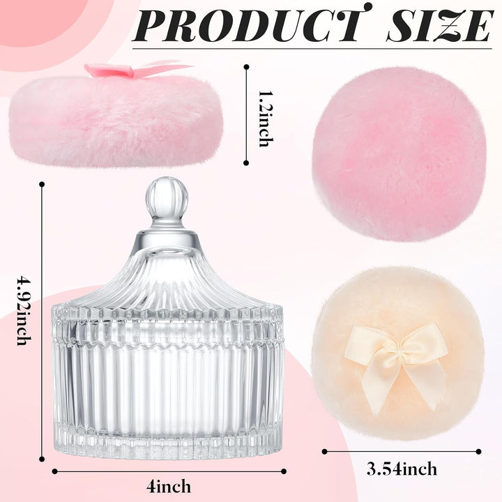 3 Pcs Large Body Powder Puff and Container Powder Container with Puff Crystal Case Soft Washable Reusable Velour Face Body Glitter Wet Dry Makeup(Simple,Clear)