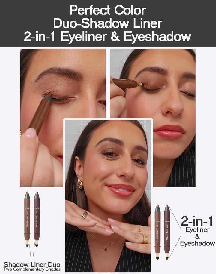 Mitlume Perfect Color Duo-Shadow Liner 2-In-1 Eyeliner & Eyeshadow - Taileden Shadow Liner Duo Plum Eyeshadow Stick - 2-Piece Smolder Stick Set to Make Your Light Eyes Pop (Smokeshow + Gaze)