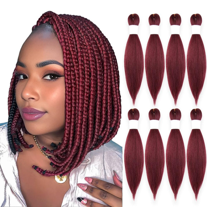 Purple Braiding Hair 20 Inch Pre Stretched Hair Long Straight Crochet Braids Yaki Texture Synthetic Fiber 4 Packs (Dark Purple)