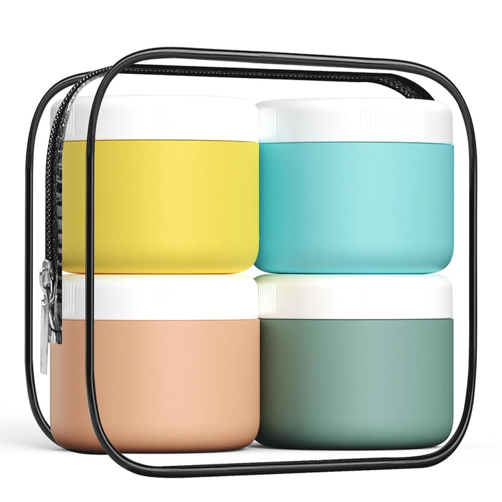 Travel Containers for Toiletries, Silicone Cream Jars Bpa-Free, Leak-Proof 2Oz Travel Size Containers, Portable Size Silicone Jars with Lid for Cosmetic Face Hand Body Cream (4 Pack)