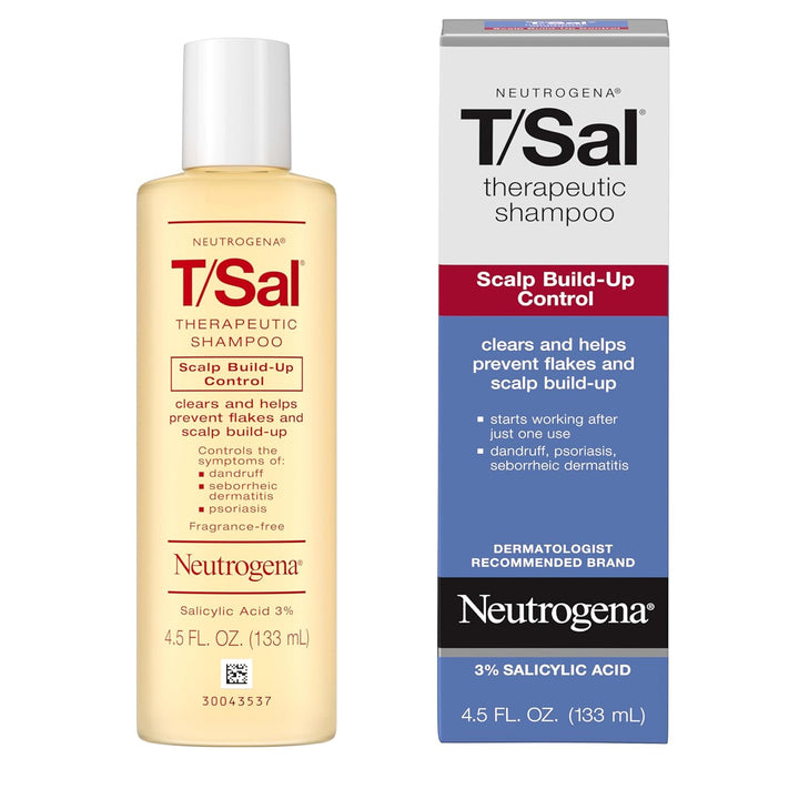 T/Sal Therapeutic Dandruff Shampoo, Scalp Build-Up Control, 3% Salicylic Acid, Scalp Psoriasis Treatment, Seborrheic Dermatitis Shampoo, Clears & Controls Flakes, Fragrance Free, 4.5 Fl Oz