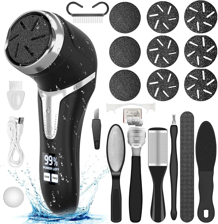Electric Callus Remover for Feet with Vacuum, Professional Pedicure Tools Kit, Rechargeable Waterproof Foot File for Foot Care Deadskin Remover with 3Heads&2Speed,Lcd Display