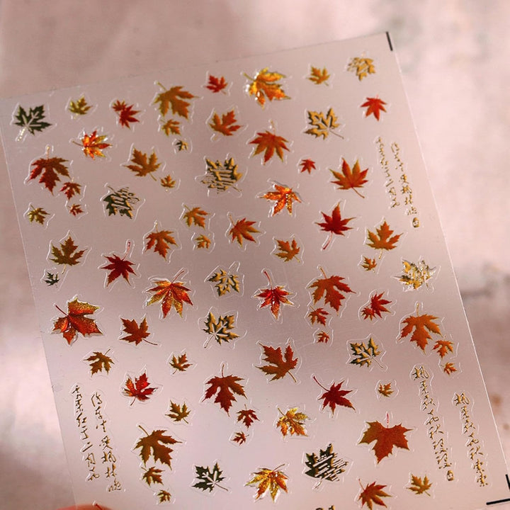 5D Embossed Autumn Maple Leaves Nail Stickers for Nail Art Thanksgiving Day Nail Art Stickers Fall Nail Decals Self-Adhesive Gold Maple Leaf Nails Sticker for Women Girls Nail Supplies