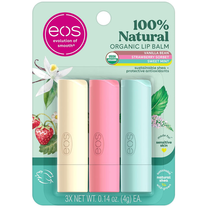 100% Natural & Organic Lip Balm Sticks - Vanilla Bean, All Natural Lip Balm, All-Day Moisture, Dermatologist Recommended, 0.14 Oz, 2-Pack
