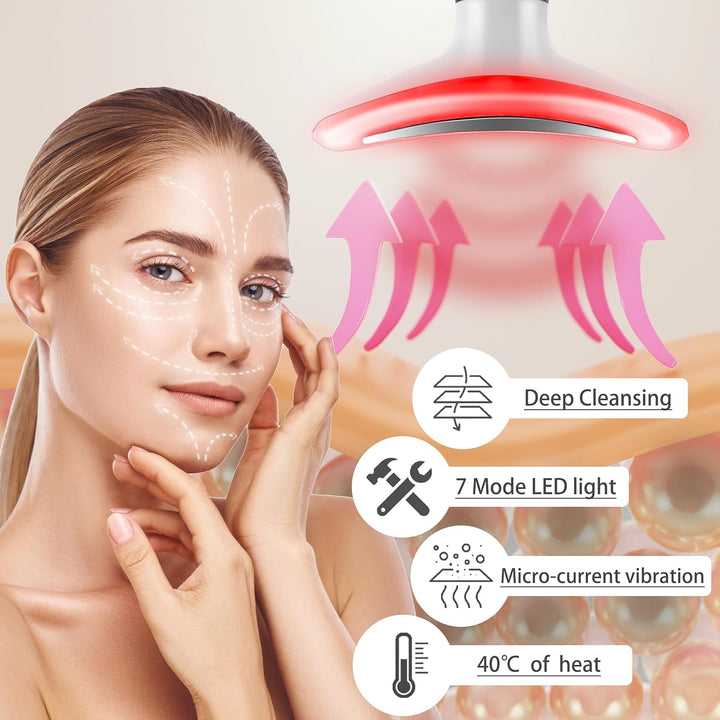 7 Color True Beauty Glow Facial Massager, Red-Light-Therapy Wand for Facial Skin Care, Vibrating Massager for Face and Neck, Galvanic Facial Machine, Lymphatic Drainage Massager Face