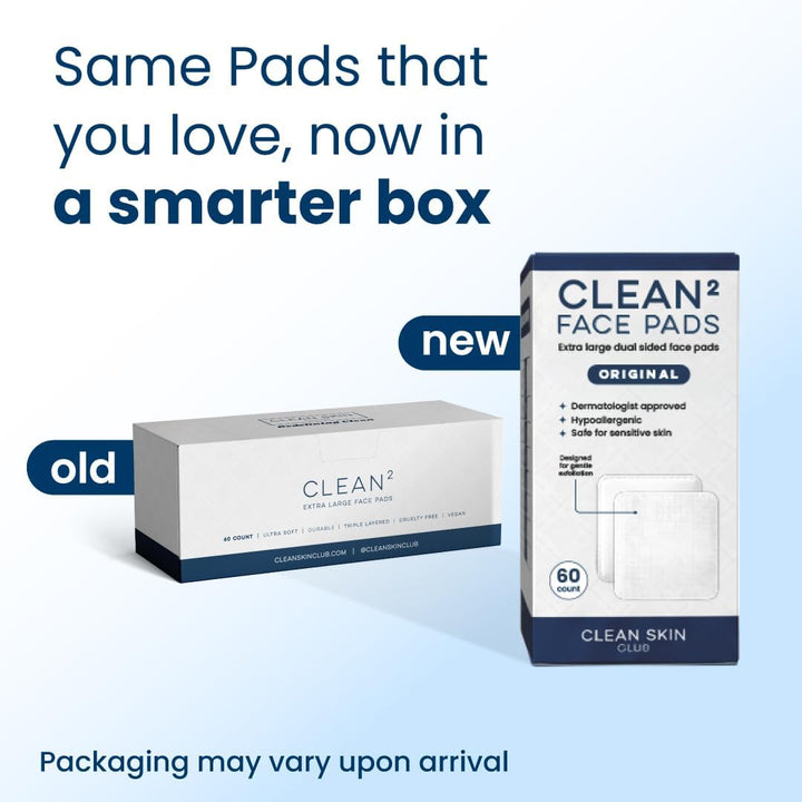 Clean² Pads 2.0 [New & Improved Edges] Guaranteed Not to Shed & Tear Face Pads, Unique Triple Layers, Textured & Ultra Soft Side, Organic Disposable Cotton, Pair with Makeup Remover