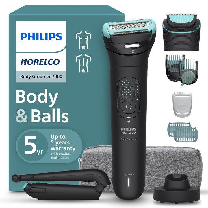 Philips Bodygroom 7000 Series, Showerproof Groin and Body Trimmer for Men, Precise Body Grooming, Adjustable Comb, Safe Even below the Belt, 80 Min. Runtime, Model BG7040/42