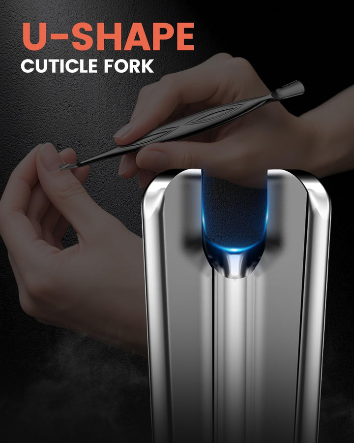 Cuticle Pusher with Trimmer - Elegant Precision Cuticles Fork, Dual-Ended Stainless Steel Manicures and Pedicures Tool for Exquisite Nail Care - Silver