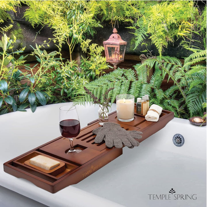 Wooden Bathtub Tray, Bamboo Bathroom Accessories, Bath Tray for Tub, at Home Spa Essentials, Board for Tub Table, Bath Caddy for Bathtub Accessories & Bathroom Essentials – Wood Brown