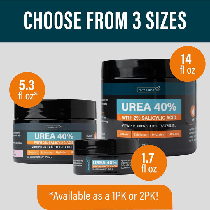 Urea Cream 40 Percent for Feet Maximum Strength - 40% Urea Foot Cream for Dry Cracked Heels and Feet - 2% Salicylic Acid, Shea Butter, Tea Tree Oil, Vitamin E - 5.3 Fl Oz