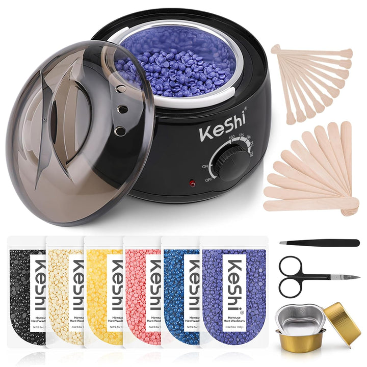 Waxing Kit, Painless Hair Removal Wax Warmer with 6 Bags Hard Waxbeans for Full Body, Legs, Face, Eyebrows & Bikini— Ideal for Both Women & Men
