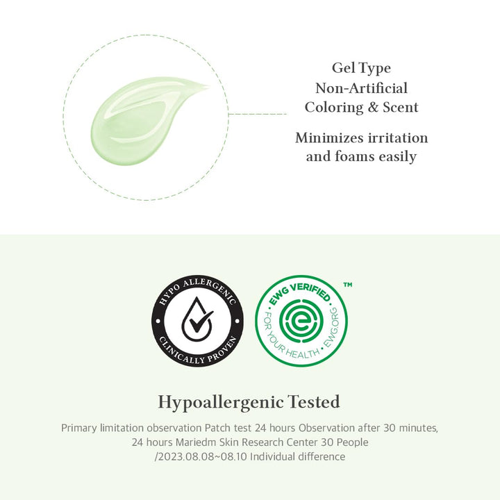 Green Relief Amino Gel Cleanser | Lightweight & Hydrating Makeup Remover | Daily Face Wash with Hyaluronic Acid | Korean Vegan Skincare for All Skin Types | 3.38 Fl Oz