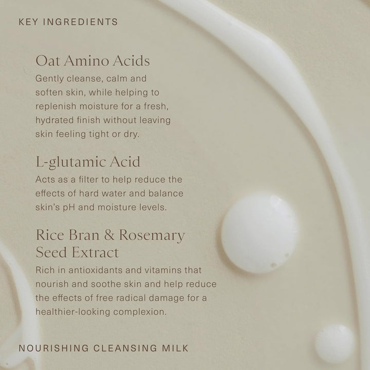Nourishing Cleansing Milk | Gentle Makeup Remover Face Wash with Oat Amino Acids, Rice Bran & Rosemary Extract, 5 Oz