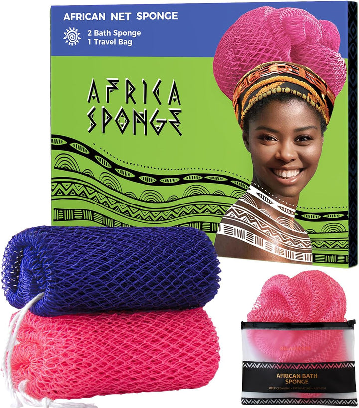 African Net Sponge Authentic - 2 Pieces Loofah Exfoliating Body Scrubber Bath Sponge - Back Scrubber Washcloth for Shower - Real African Scrub Exfoliator Body Care Bathing Accessories for Women