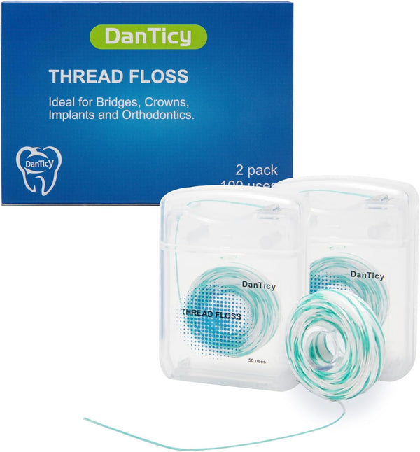 840D Fluffy Floss Threaders,Deep Clean Dental Floss for Braces, Bridges, and Implants,Super Floss Pre-Cut (100 Count (Pack of 2))