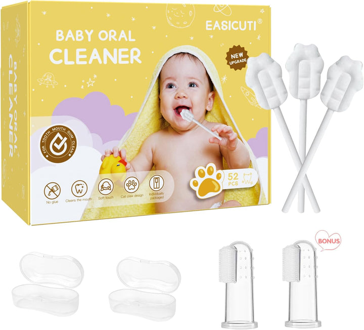 Baby Tongue Cleaner, 42Pcs Disposable Infant Toothbrush, Gauze Gum Cleaner Baby Oral Cleaning Stick Dental Care for 0-36 Months + Free 1 Finger Toothbrush