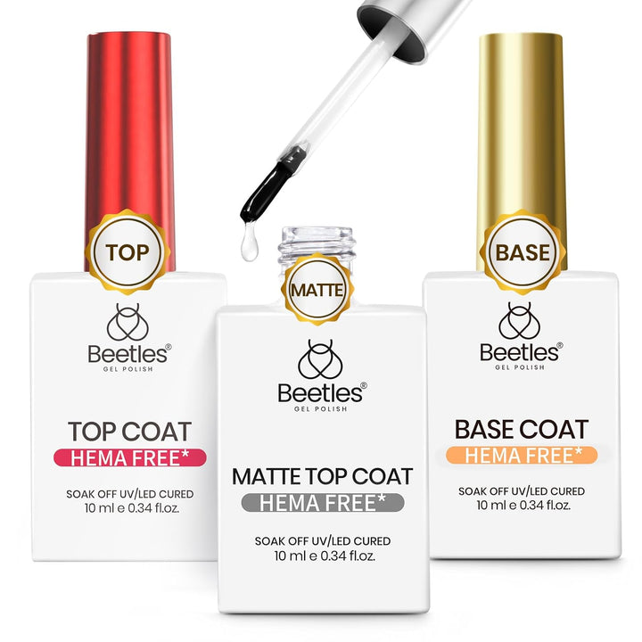 Beetles No Wipe Gel Top Coat and Base Coat Set for Gel Polish - 2Pcs 15Ml Super Shiny and Long Lasting Soak off UV/LED Lamp Needed, Halloween Nail Art Design Gift