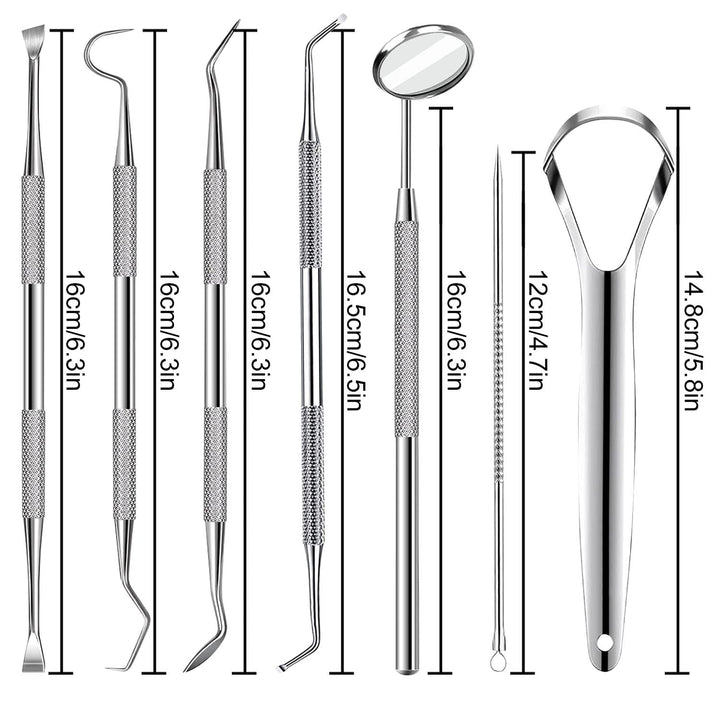 7Pcs Dental Tools, Dental Pick Teeth Cleaning Tools Hygiene Kit, Professional Stainless Steel Tooth Scraper Plaque Tartar Cleaner - with Case, Personal Using, Pets - Teeth Cleaning Kit