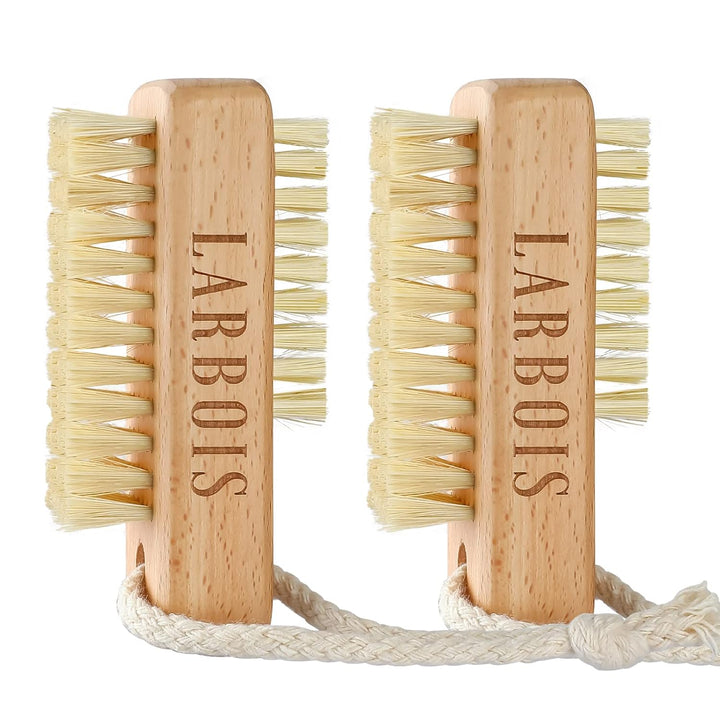 Nail Brush for Cleaning Fingernails, 2Pack Wooden Nail Brushes Fingernail Brush for Cleaning Nail Scrub Brush Two-Sided with Hanging Rope (Beechwood)