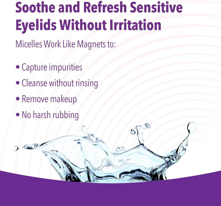Eyelid Cleansing Wipes for Sensitive Eyelid Cleansing, Preservative-Free, Micellar, No Rinse, Gentle Eye Makeup Remover, 20 Sterile Single-Use Wipes for Eyelids Packaging May Vary