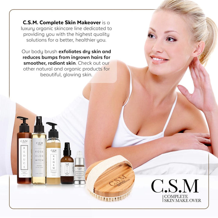 CSM Dry Brushing Body Brush for Lymphatic Drainage - Natural Boar Bristle Exfoliating Brush Set with Face Brush for Cellulite, Circulation & Glowing Skin