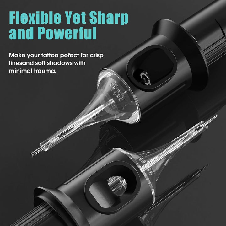 Tattoo Needles Assorted Sizes 50 Pcs Tattoo Cartridge Needles 0.35Mm（3Rl 5RL 7RL 9RL 5RS 7RS 9RS 7RM 9RM 9M1）*5 Disposable Tattoo Cartridges EN05X-50KIT-G