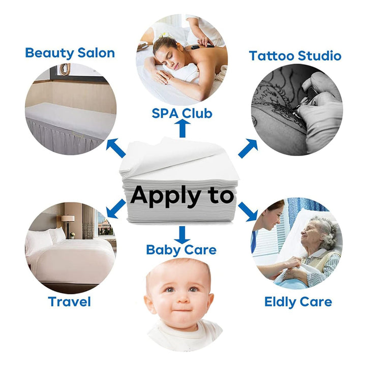 Disposable Bed Sheets Bed Cover for SPA Tattoo Massage Table Hotels 31" X 78" Non Woven Fabric White 20Pcs