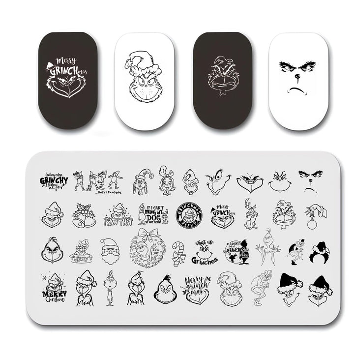 Halloween Nail Stamping Plates Horror Movie Characters Nail Art Stamp Plates Halloween Scary Face Nail Art Stamping Template Holiday Nail Manicure Decorations Supplies 1Pcs