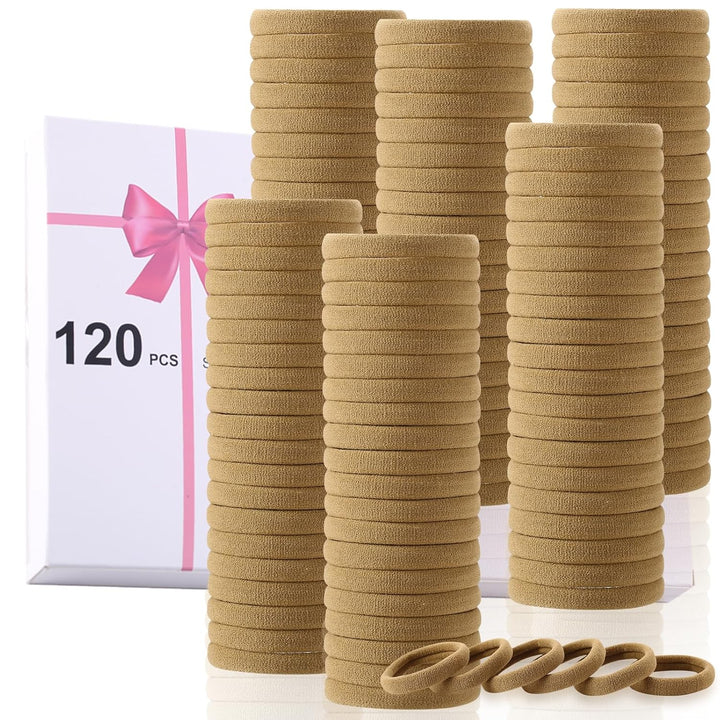 120PCS Black Hair Ties for Thick Hair – Seamless No Damage Elastic Ponytail Holders, Black Hair Band,Bulk Nylon Hair Elastics for Women