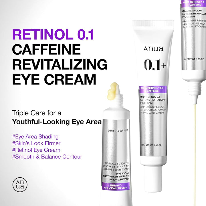 Retinol 0.1 Caffeine Revitalizing Eye Cream, under Eye Cream for Hydration, Glow up Eye Contour, Niacinamide, Retinol for Face, Night Cream for Eye Care, Korean Skin Care (30G/1.05Oz)
