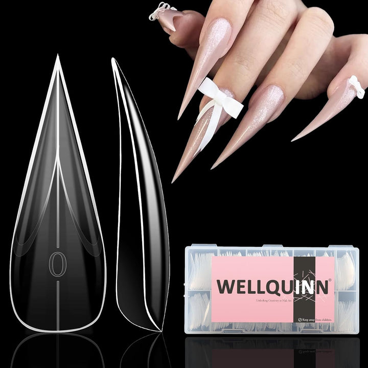 Short Cat Claw Curved Stiletto Nail Dual Forms for Extension, Sculptural Eagle Hawk Acrylic Nails Reusable Full Cover Mold Suitable for Polygel Solid Hard Builder Gel 280Pcs 14 Sizes Q57