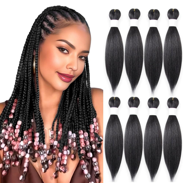 Purple Braiding Hair 20 Inch Pre Stretched Hair Long Straight Crochet Braids Yaki Texture Synthetic Fiber 4 Packs (Dark Purple)