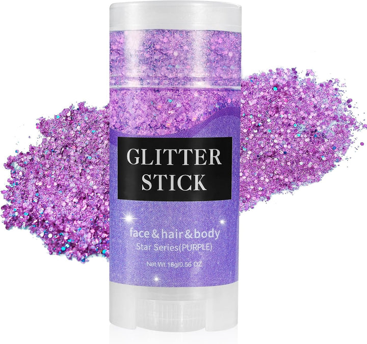 Purple Body Glitter Stick,Singer Concert Outfit Face Glitter Makeup for Women,Hair Glitter Gel for Kids,Festival Rave Pride Accessories,Mermaid Sequins Chunky Glitter Face Paint,0.56Oz