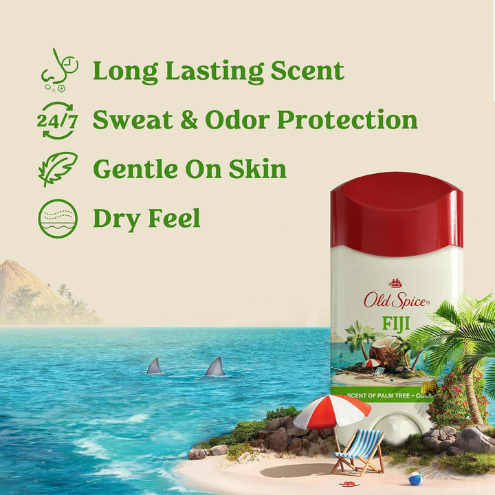 Dry Feel Antiperspirant Deodorant for Men, 24/7 Freshness, 24/7 Sweat & Odor Protection, Gentle on Skin with Skin Conditioners, Fiji with Palm Tree + Coconut Scent, 2.6 Oz (Pack of 2)
