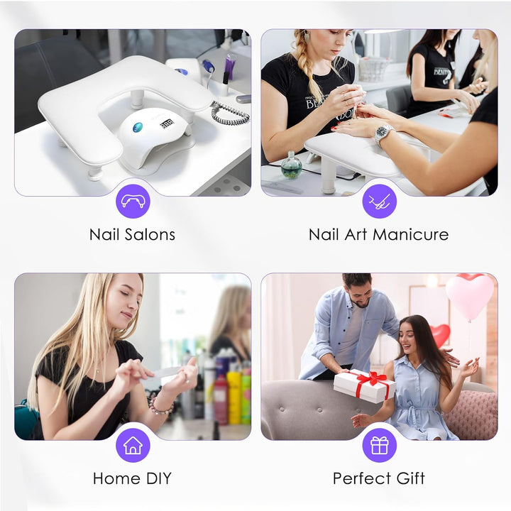 Big Arm Rest for Nails Tech: 2Nd Generation U-Shaped Manicure Nail Arm Rest Stand Height Adjustable Armrest Microfiber PU Leather Hand Rest Pillow for Acrylic Nails (White)