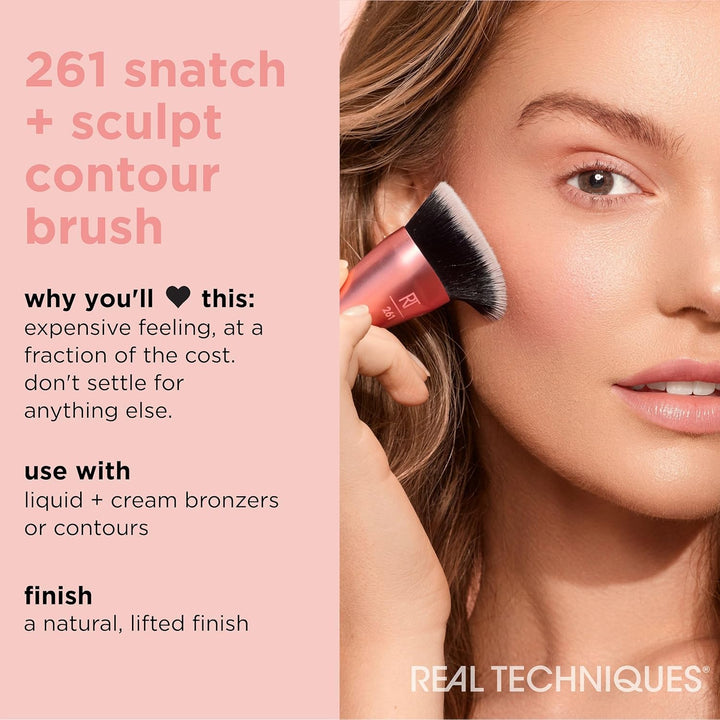 Snatch + Sculpt Contour Makeup Brush, for Liquid & Cream Contour & Bronzer, Flat Top & Oval Head for Blending & Buffing, Dense, Synthetic Bristles, Vegan & Cruelty Free, 1 Count