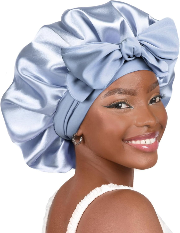 Silk Bonnet for Sleeping Women Adjustable Double Layer Satin Bonnet Reduce Friction Prevent Frizz Natural Curly Hair