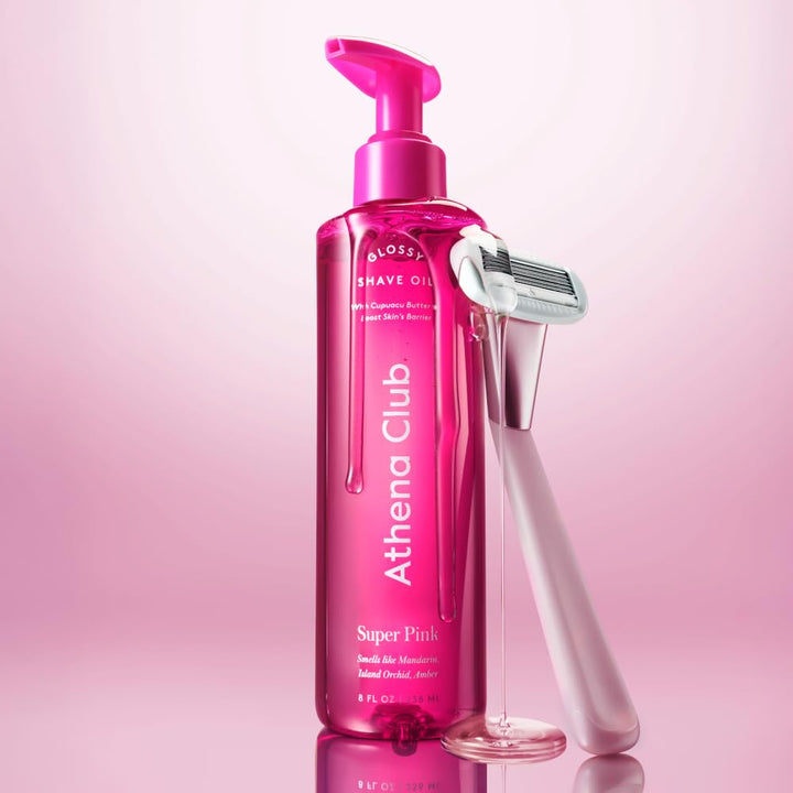 Women'S Razor Shave Kit, 1 Rose Razor Handle + 6 Blade Refills + Super Pink Glossy Shave Oil