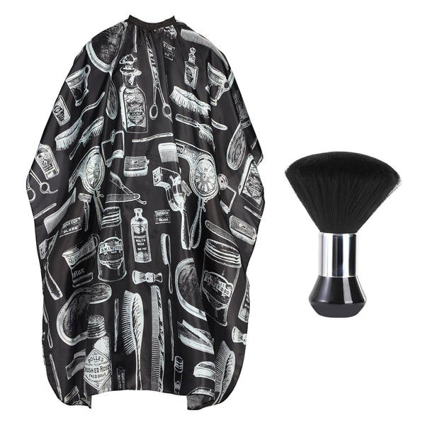 Professional Hair Cutting Cape with Neck Duster Brush, Large Size Salon Barber Cape for Men, Women and Kids(Barber Supplies Pattern)