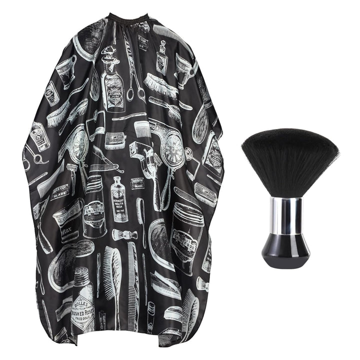 Professional Hair Cutting Cape with Neck Duster Brush, Large Size Salon Barber Cape for Men, Women and Kids(Barber Supplies Pattern)