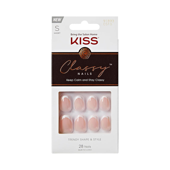 Classy, Press on Nails, Nail Glue Included, 'Dashing', Light White, Medium Size, Almond Shape, Includes 28 Nails, 2G Glue, 1 Manicure Stick, 1 Mini File