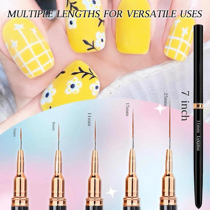 5Pcs Nail Art Liner Brushes, Liner Brush for Nails Gel, Thin Nail Art Brush, Sizes 7/9/11/15/25Mm. 3Pcs Nail Art Clean up Brushes, for Nail Design Painting Diy and Clean Polish Mistake on the Cuticles