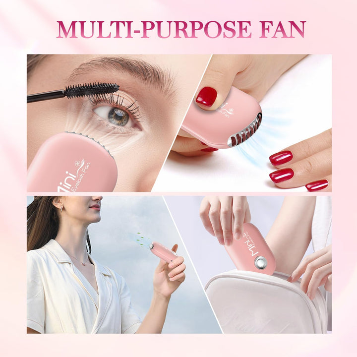 Mini Lash Fan for Eyelash Extensions Portable Handheld Eyelash Fan Dryer with USB-C Rechargeable Lash Extension Fans with Air Blower for Makeup Drying & Cooling, Pink