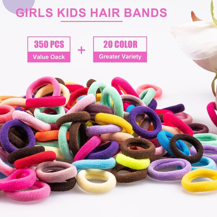 350 PCS Multicolor Cotton Hair Ties – Small Baby Hair Elastics for Kids and Girls, No Crease Finger Ponytail Holders (20 Colors)