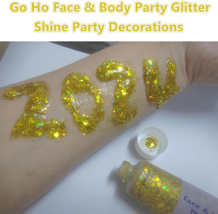 Gold Face Body Glitter,Mardi Gras Glitter Makeup Gold Face Paint,Holographic Chunky Sequins Glitters for Eye Lip Hair Nails,Festival Rave Accessories,52G