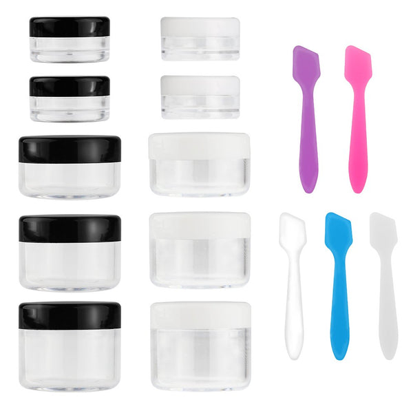 10 Pieces Makeup Travel Containers with Lids 3/5/ 10/15/ 20 Gram Size Cosmetic Jars with 5 Pieces Mini Spatulas for Gift(Random Color)